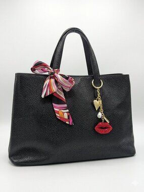 Authentic Furla Black Leather Triple Compartment Large Tote Bag